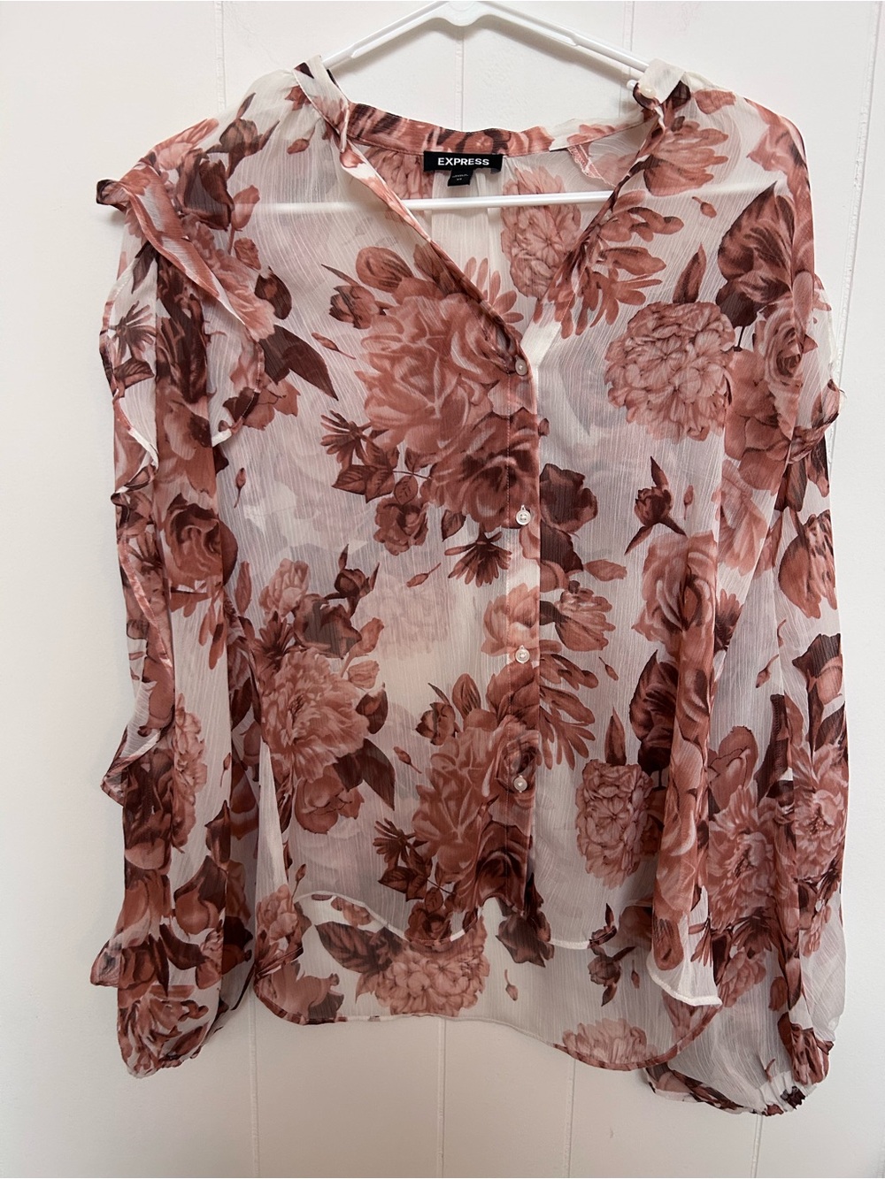 Express Women's Rose Floral Sheer Button-Front Blouse - Rose
